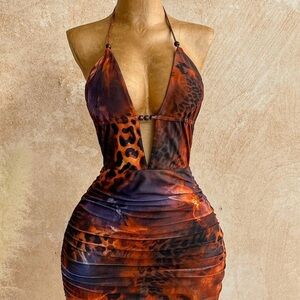 Leopard Print Halter Dress